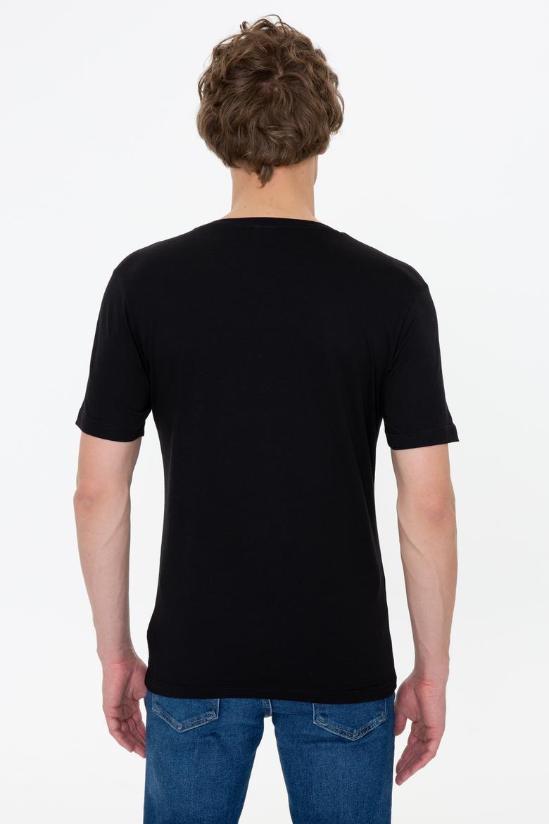 Erkek Siyah V Yaka Basic Tişört - 50248506026