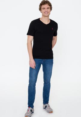 Erkek Siyah V Yaka Basic Tişört - 50248506026