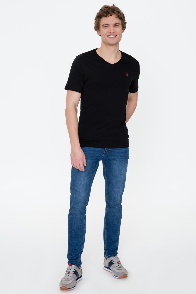 Erkek Siyah V Yaka Basic Tişört - 50248506026