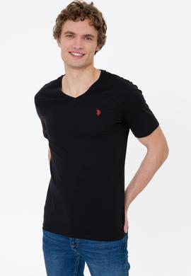 Erkek Siyah V Yaka Basic Tişört - 50248506026