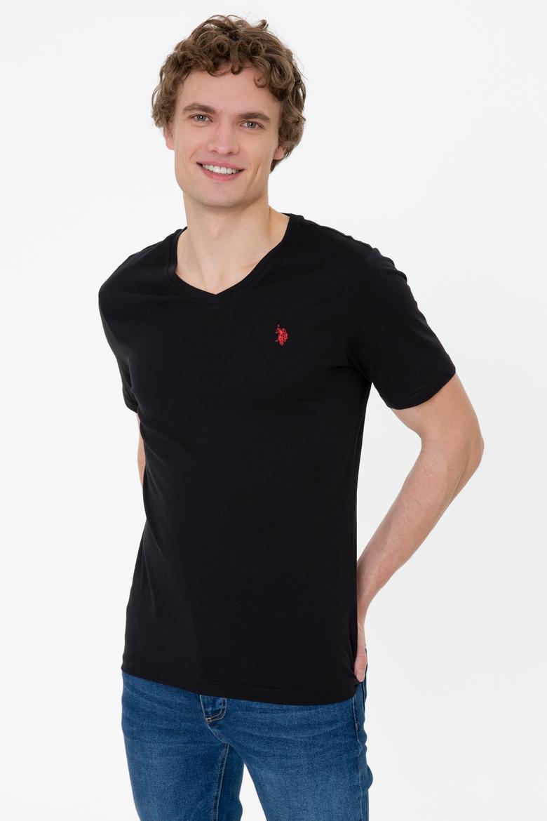 Erkek Siyah V Yaka Basic Tişört - 50248506026