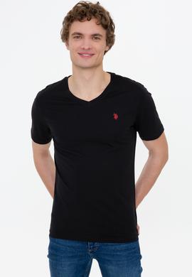 Erkek Siyah V Yaka Basic Tişört - 50248506026