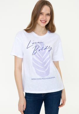 Kadın Beyaz Bisiklet Yaka Tişört - 50248990004