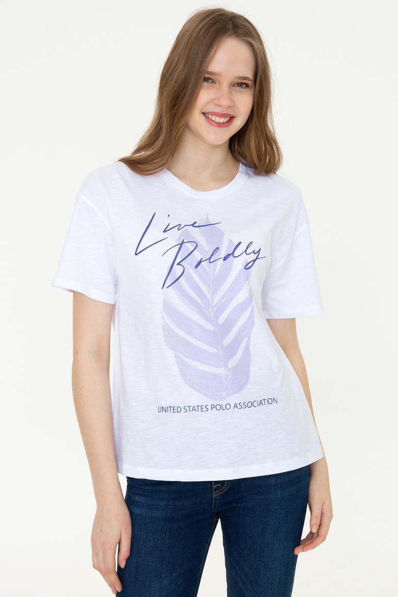 Kadın Beyaz Bisiklet Yaka Tişört - 50248990004