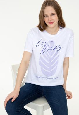 Kadın Beyaz Bisiklet Yaka Tişört - 50248990004