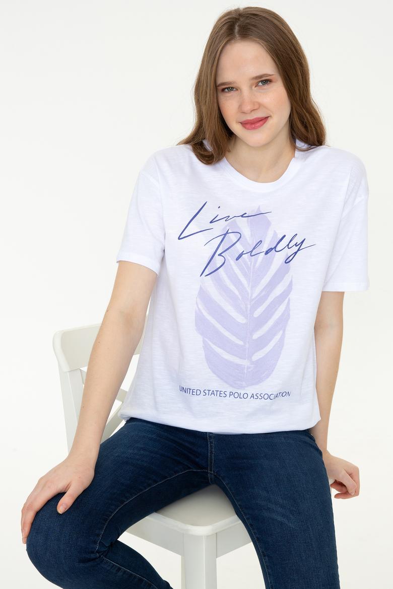 Kadın Beyaz Bisiklet Yaka Tişört