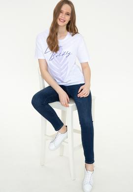 Kadın Beyaz Bisiklet Yaka Tişört - 50248990004