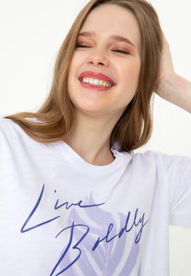 Kadın Beyaz Bisiklet Yaka Tişört - 50248990004