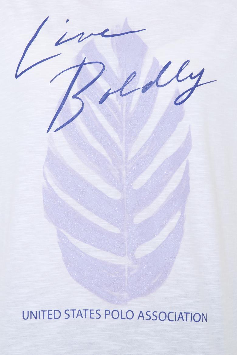 Kadın Beyaz Bisiklet Yaka Tişört - 50248990004