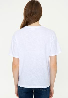 Kadın Beyaz Bisiklet Yaka Tişört - 50248990004