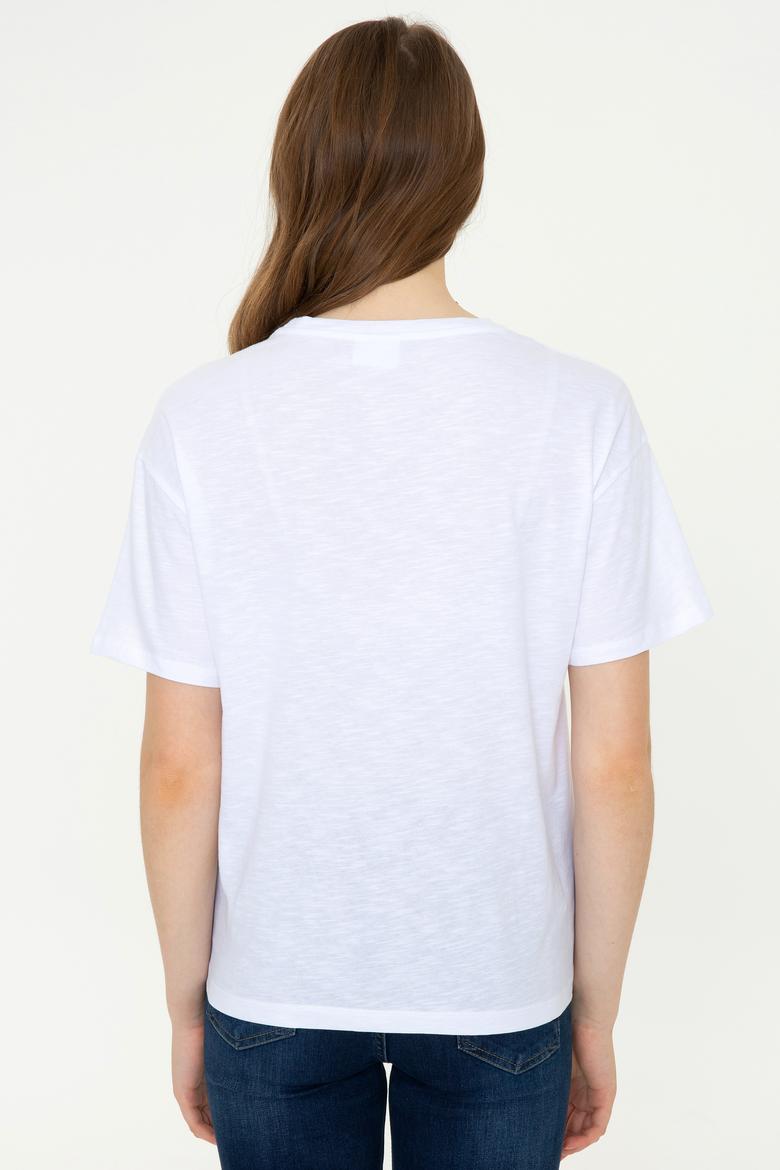 Kadın Beyaz Bisiklet Yaka Tişört - 50248990004