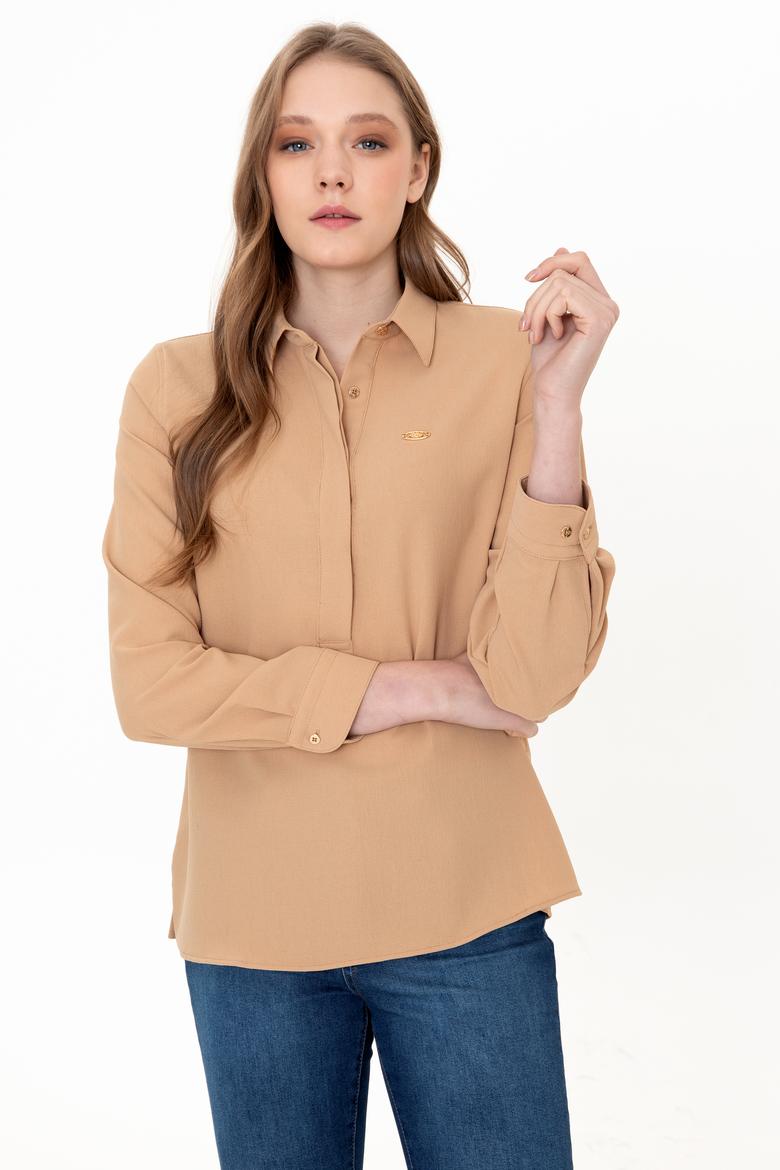 Kadın Camel Uzun Kollu Gömlek - 50237593040