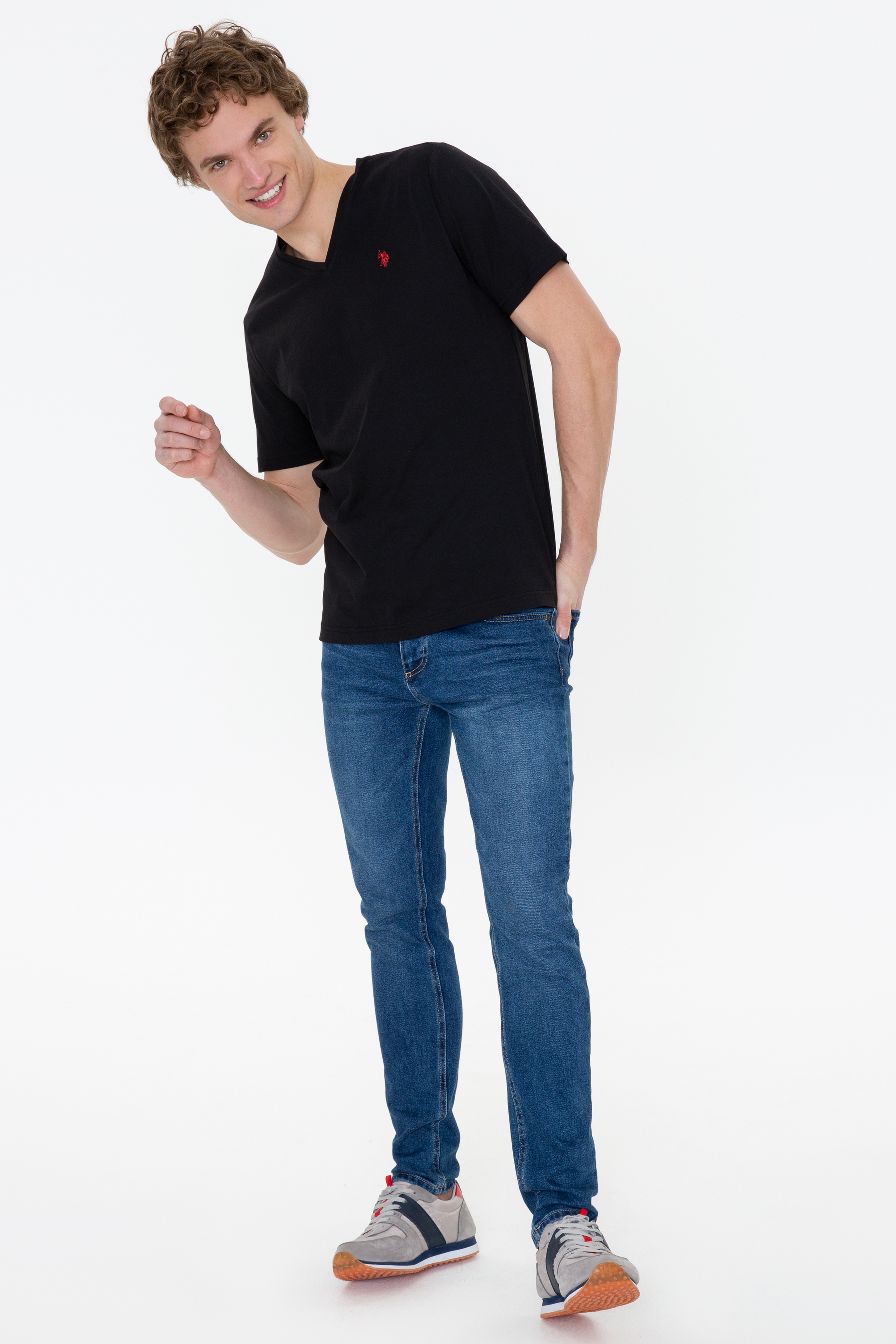 Erkek Siyah Bisiklet Yaka Basic T-Shirt - Image 5