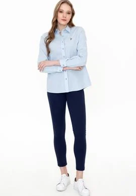 Kadın Açık Mavi Keten Görünümlü Uzun Kollu Basic Gömlek - 50246464042