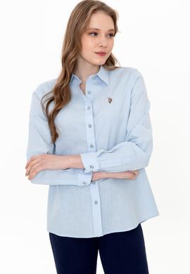 Kadın Açık Mavi Keten Görünümlü Uzun Kollu Basic Gömlek - 50246464042