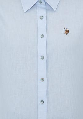 Kadın Açık Mavi Keten Görünümlü Uzun Kollu Basic Gömlek - 50246464042