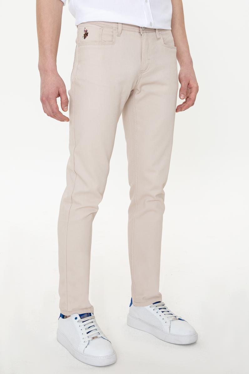 Erkek Slim Fit Bej Kanvas Pantolon