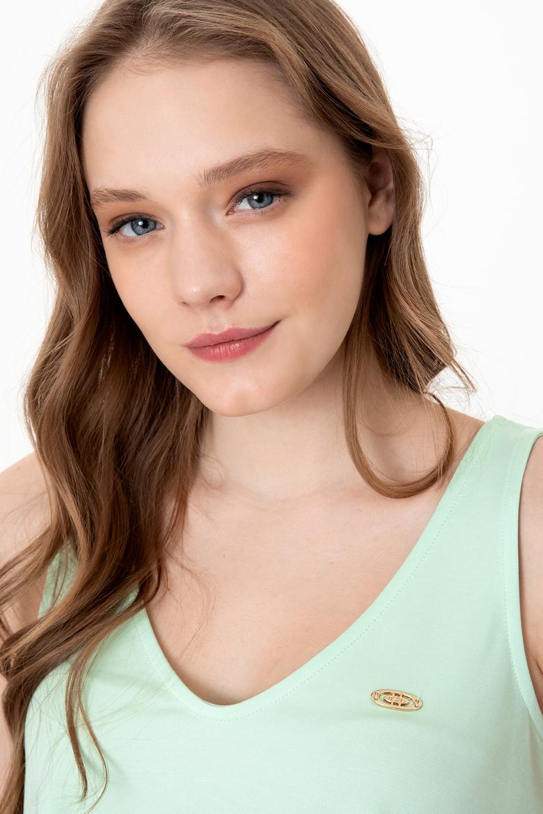 Kadın Mint Kolsuz Tişört - 50248910013