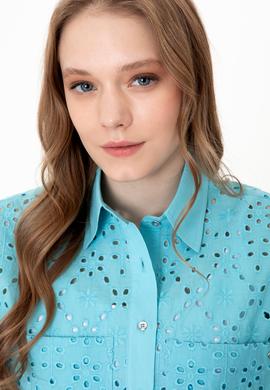 Kadın Turkuaz Kısa Kollu Gömlek - 50249561009