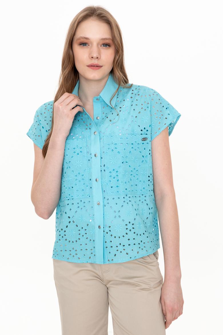 Kadın Turkuaz Kısa Kollu Gömlek