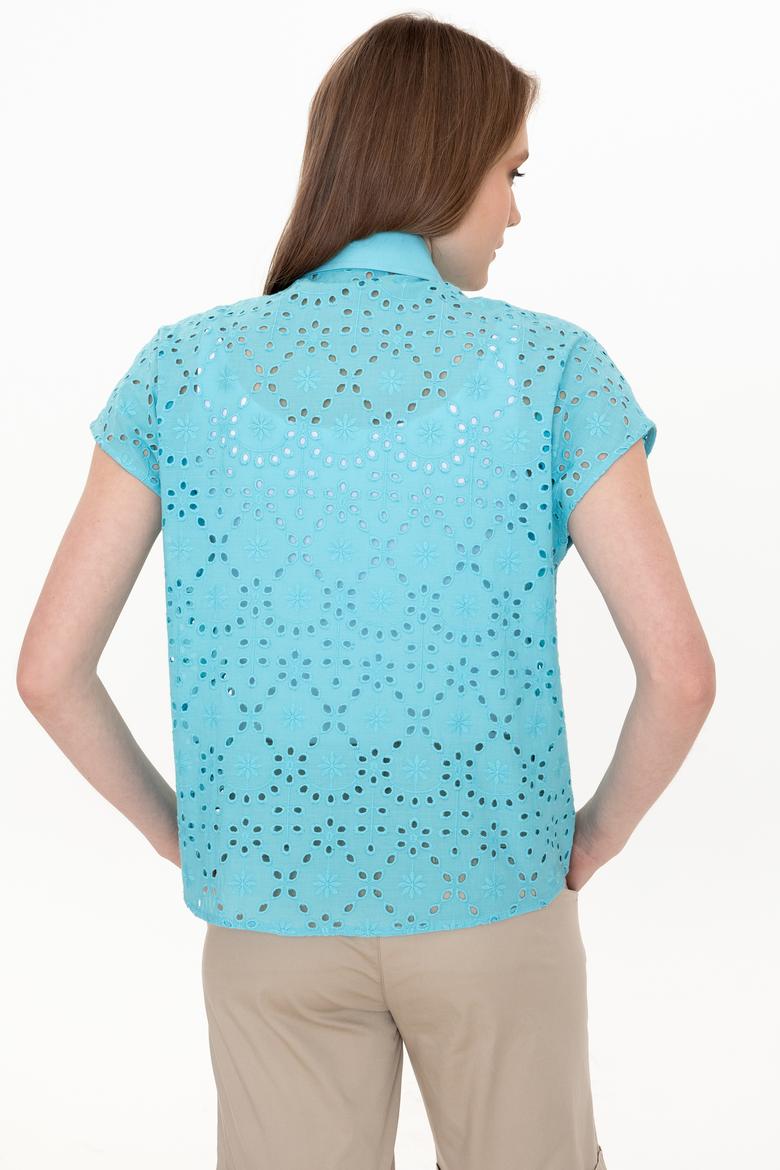 Kadın Turkuaz Kısa Kollu Gömlek - 50249561009