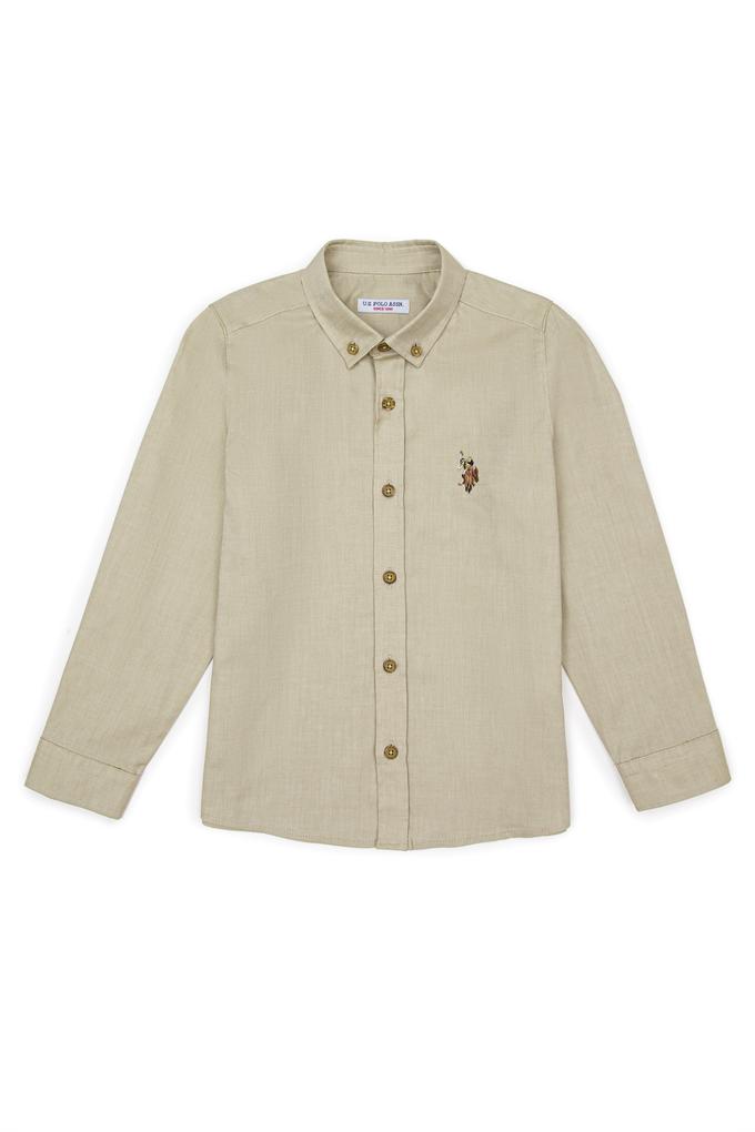 Erkek Çocuk Koyu Haki Uzun Kollu Basic Gömlek