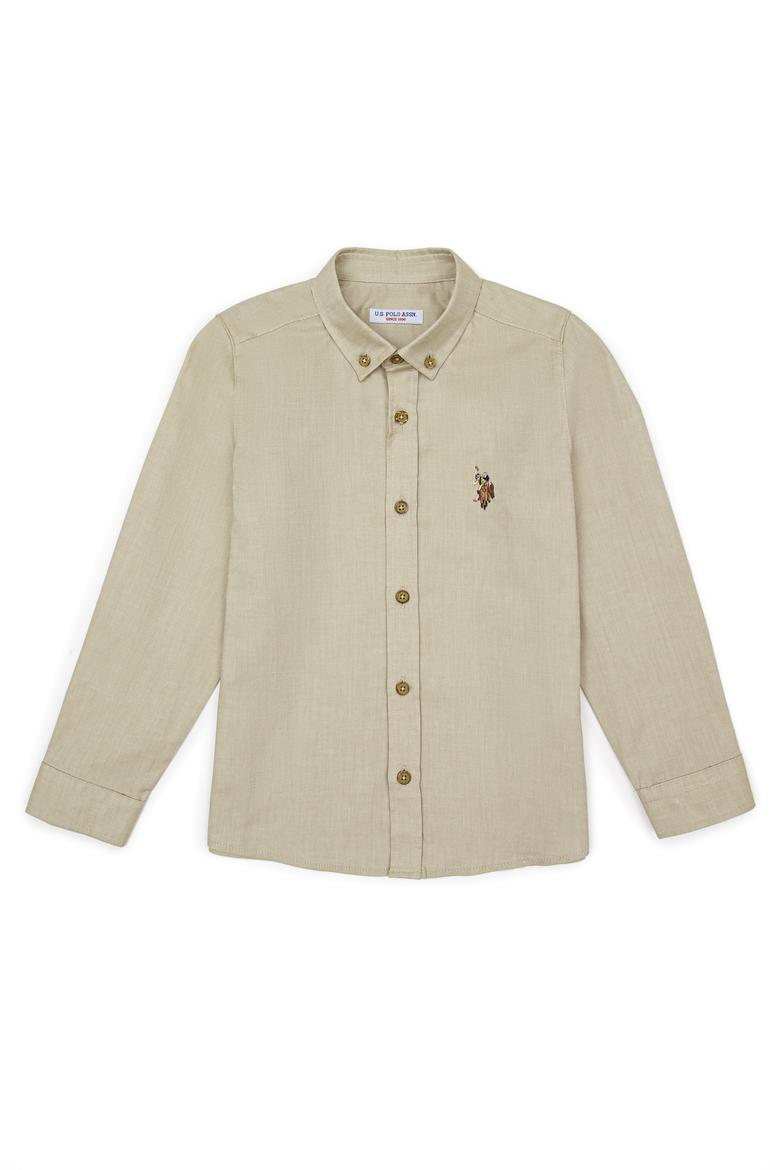 Erkek Çocuk Koyu Haki Uzun Kollu Basic Gömlek