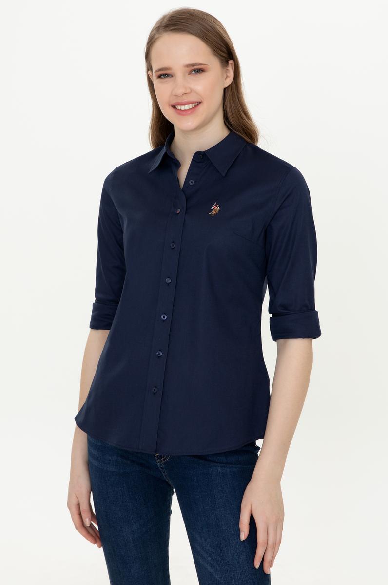 Kadın Lacivert Uzun Kollu Basic Gömlek