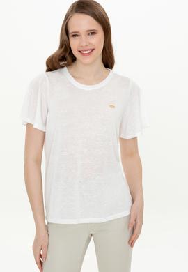 Kadın Beyaz Bisiklet Yaka Tişört - 50247099003