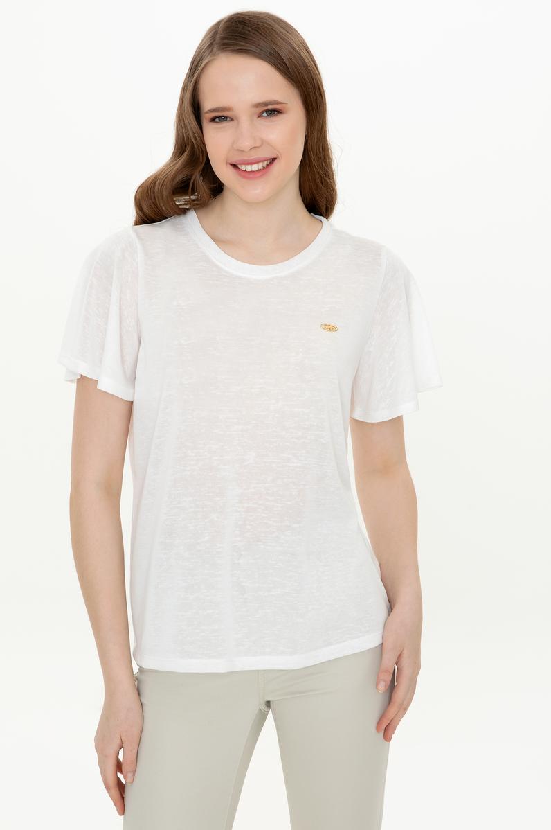 Kadın Beyaz Bisiklet Yaka Tişört