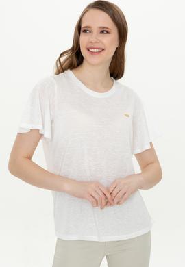 Kadın Beyaz Bisiklet Yaka Tişört - 50247099003