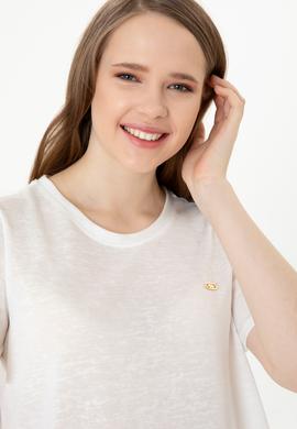 Kadın Beyaz Bisiklet Yaka Tişört - 50247099003