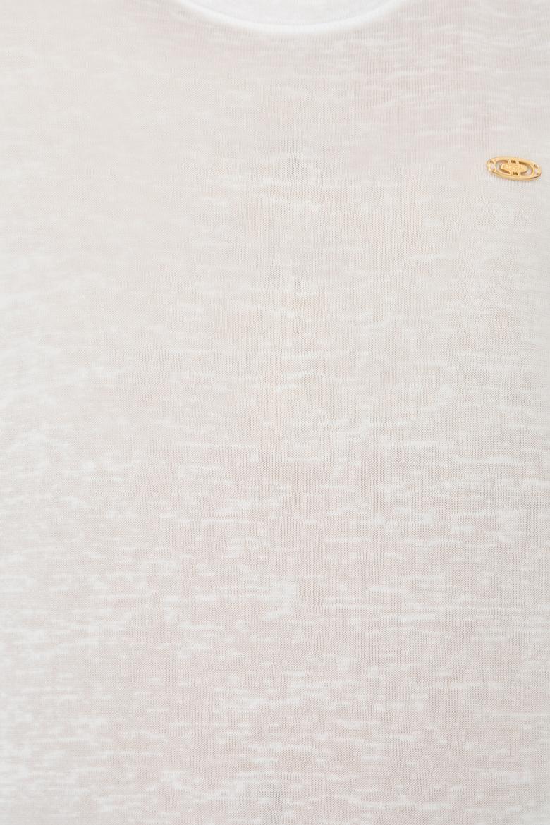 Kadın Beyaz Bisiklet Yaka Tişört - 50247099003