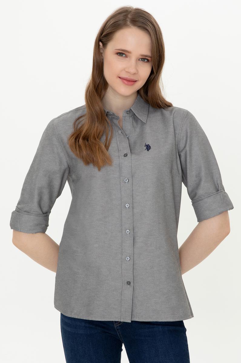 Kadın Antrasit Uzun Kollu Basic Gömlek