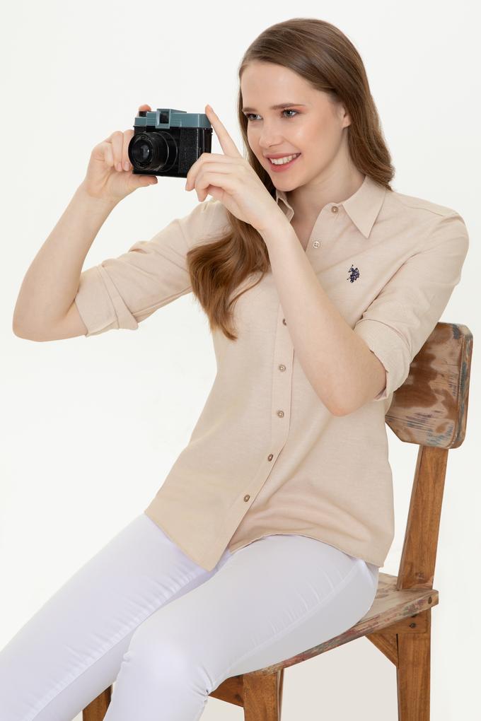 Kadın Camel Uzun Kollu Basic Gömlek