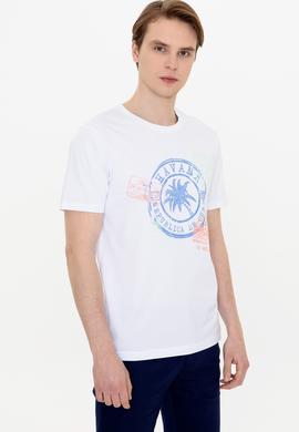 Erkek Beyaz Bisiklet Yaka Tişört - 50246119007