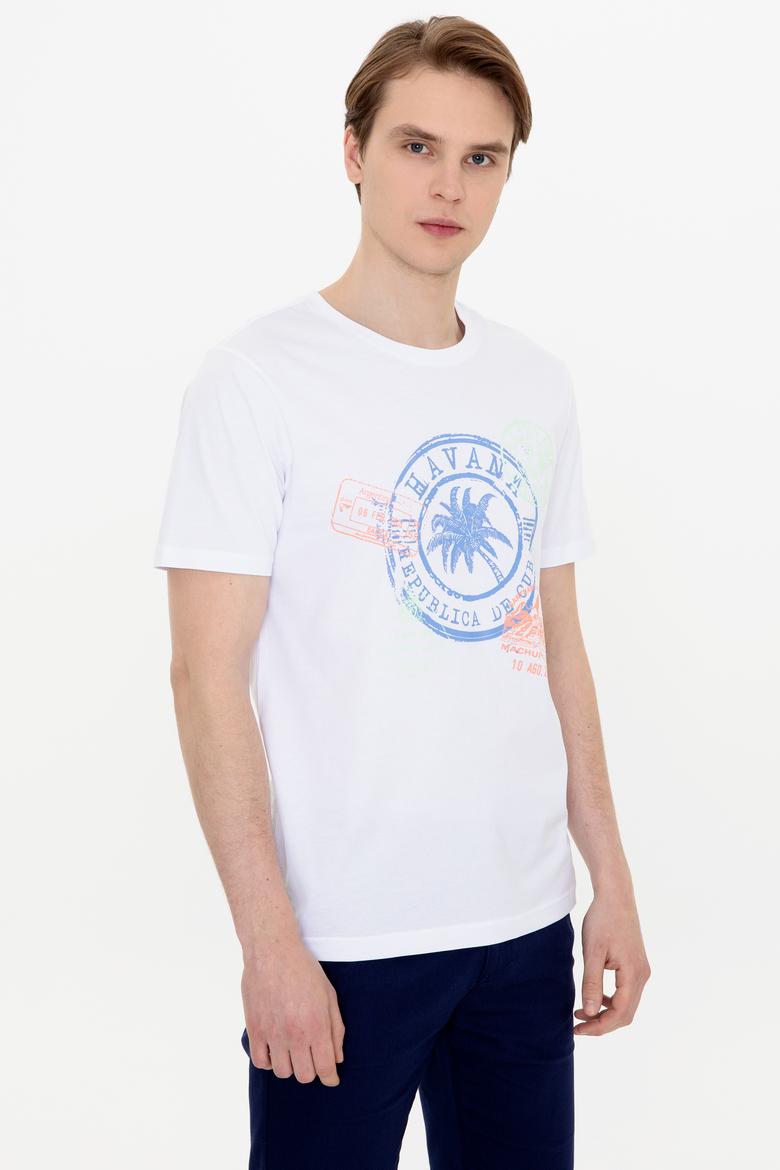 Erkek Beyaz Bisiklet Yaka Tişört - 50246119007