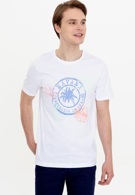 Erkek Beyaz Bisiklet Yaka Tişört - 50246119007