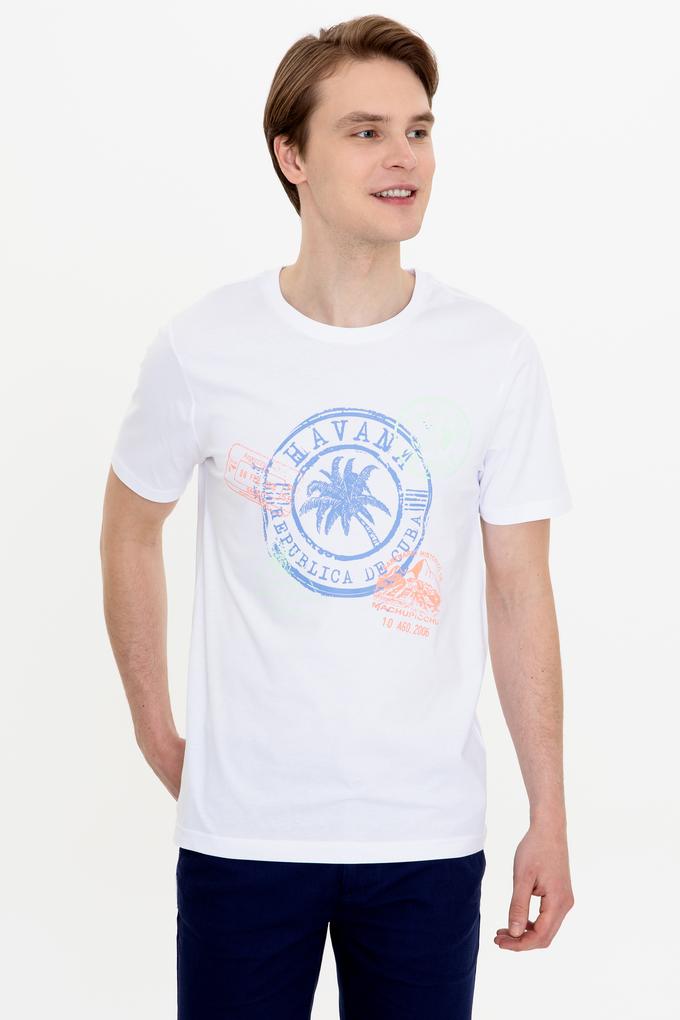 Erkek Beyaz Bisiklet Yaka Tişört