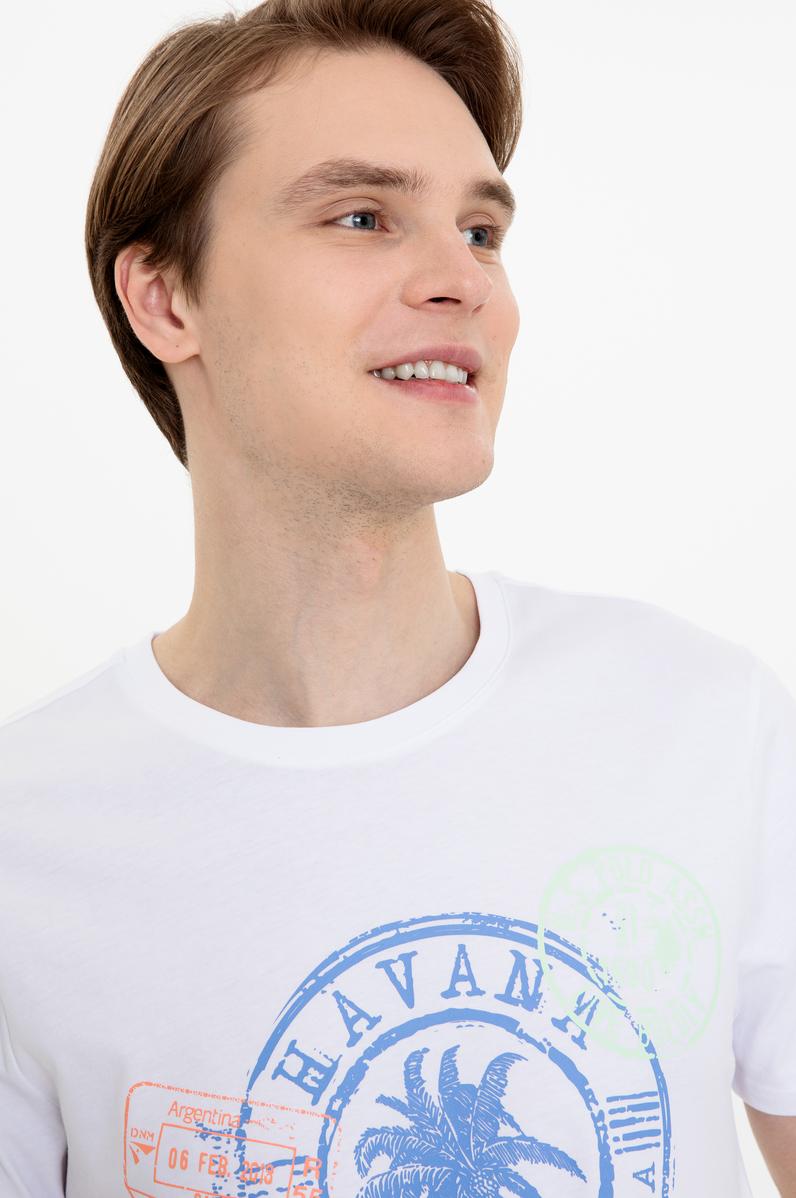 Erkek Beyaz Bisiklet Yaka Tişört