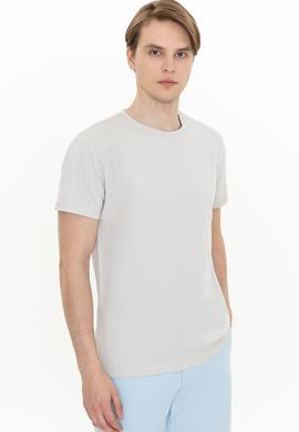 Erkek Gri Bisiklet Yaka T-Shirt - 50251779120