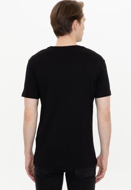 Erkek Siyah Basic Bisiklet Yaka Tişört - 50248521026