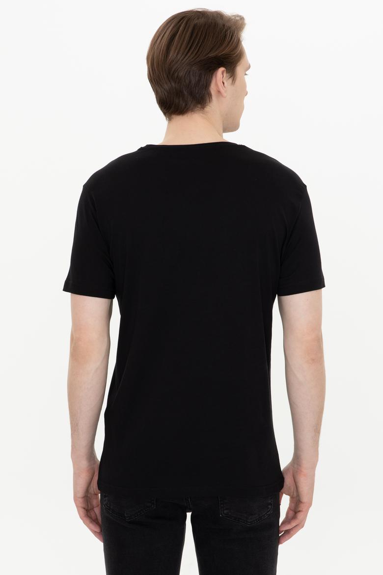 Erkek Siyah Basic Bisiklet Yaka Tişört - 50248521026