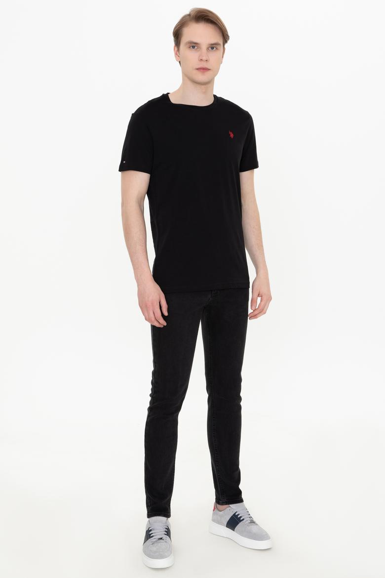 Erkek Siyah Basic Bisiklet Yaka Tişört - 50248521026