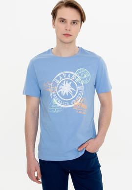 Erkek Koyu Mavi Bisiklet Yaka Tişört - 50246119038