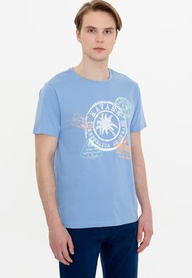 Erkek Koyu Mavi Bisiklet Yaka Tişört - 50246119038