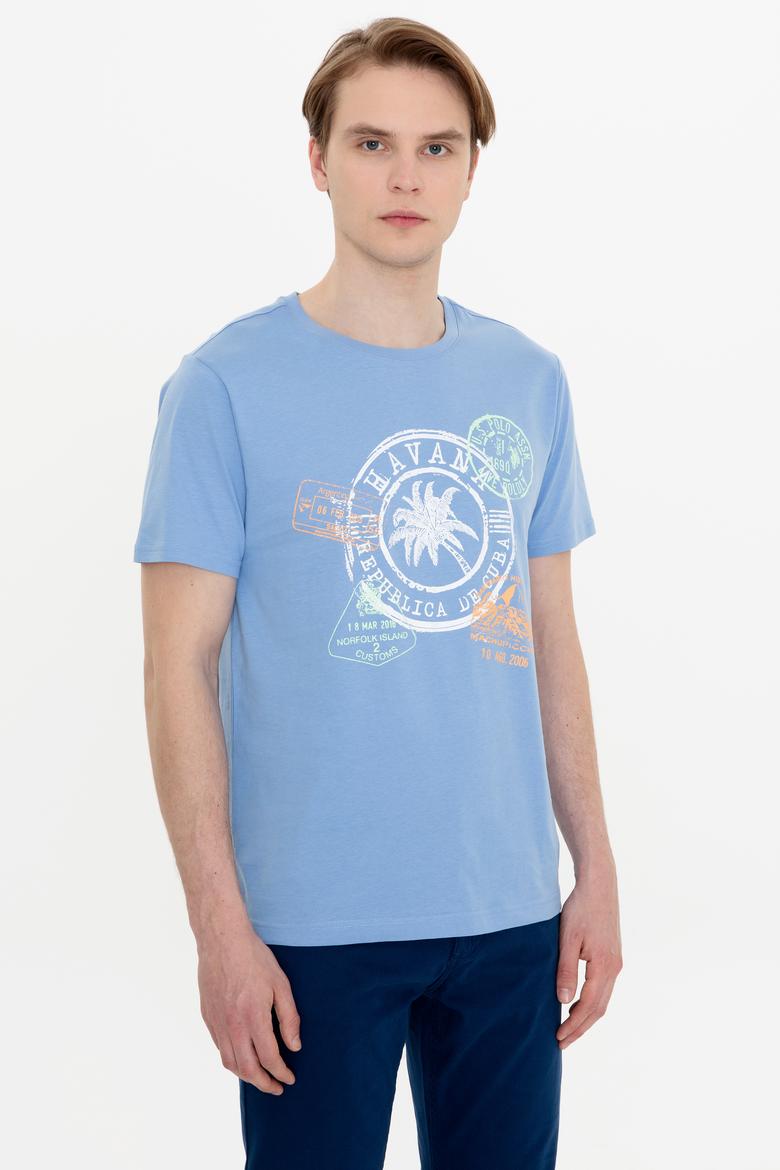 Erkek Koyu Mavi Bisiklet Yaka Tişört - 50246119038