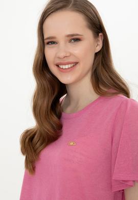 Kadın Pembe Bisiklet Yaka Tişört - 50247099022