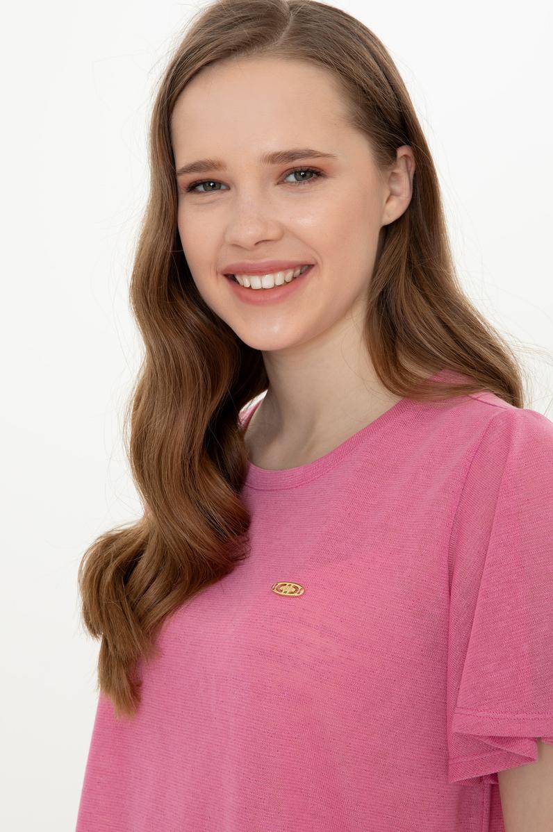 Kadın Pembe Bisiklet Yaka Tişört