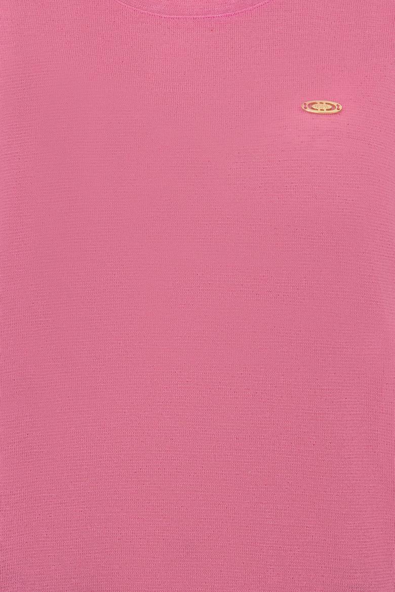 Kadın Pembe Bisiklet Yaka Tişört - 50247099022